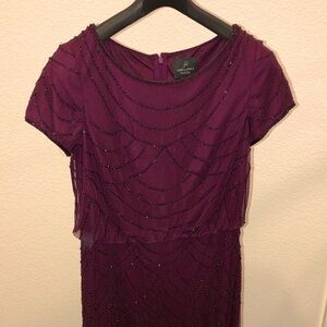 Adrianna Papell Plum Beaded Overlay Dress